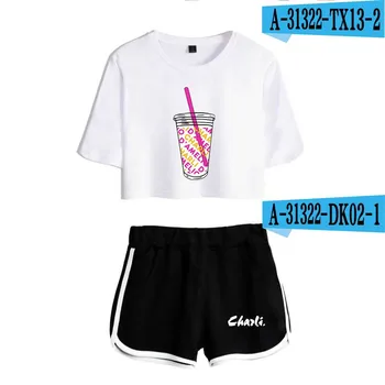 2020 Femei din Două Piese, pantaloni Scurți + Drăguț T-shirt Harajuku Vânzare Fierbinte de Imprimare de Flori de Gheață Cafea Splash Charli Damelio Fata Set