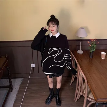 2020 Nou Toamna Iarna Femei Kawaii Pulover Vintage La Moda Coreeană Stil Elegant De Imprimare Tricotaje, Pulovere Topuri Sueter Mujer