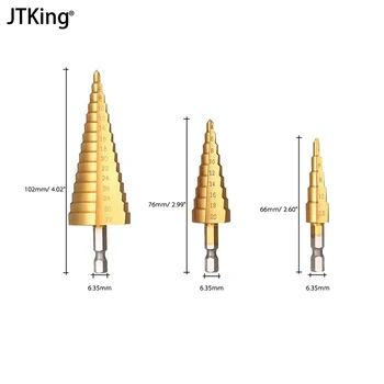 3 piese HSS titan placat cu pas burghiu din oțel de mare viteză lemn metal conic burghiu 4-12 / 20/32mm bit hex set