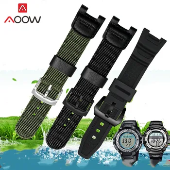 Armata Verde Nylon Negru din Piele Watchband pentru Casio SGW-100 de Bărbați Sport rezistent la apa Curea Bandă din Oțel Inoxidabil Catarama Accesorii