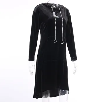 Femei Rochie stil Gotic Lanț Subțire de Culoare Solidă Maneca Lunga Pulover cu Gluga Rochie Europene de Moda Femei vestido de mujer