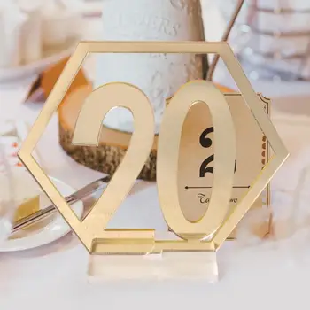 Oglinda Nunta Scaun Card Hexagon Numărul de Masă Semne pentru Decor Nunta de Argint, de Aur Acril Număr de Ziua GeometricTable
