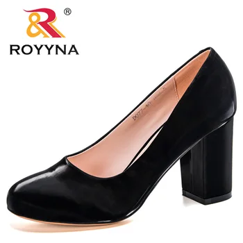 ROYYNA 2020 Nou Stil Toc Pătrat de Brevete din Piele Slip-on Rotund Toe Pompe de Femei Simplu, Compact, Elegant Rochie Pantofi Doamnelor Încălțăminte