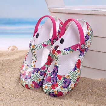 Vara Femeile Catâri Saboti de Plaja Respirabil Mary Janes Dulce Imprimare Papuci Femei Sandale Pantofi Jeleu Drăguț Grădină Pantofi