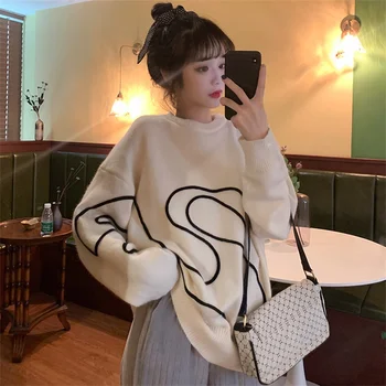 2020 Nou Toamna Iarna Femei Kawaii Pulover Vintage La Moda Coreeană Stil Elegant De Imprimare Tricotaje, Pulovere Topuri Sueter Mujer