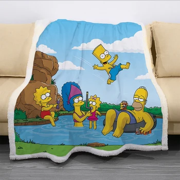 3D The Simpsons Desene Imprimate Pătură, lenjerie de Pat Aruncă Pentru Pat, Canapea Sherpa Fleece Pături pentru Copii Fete Copii Cadou Pe Canapea