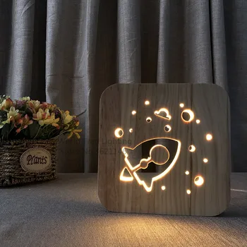 Creative Lemn Lumina de Noapte Decor Veioza de Rachete USB de Birou, Lampa de Masa 3D Vizuale Dormitor Copil mic Cadou din Lemn Decorativ de Iluminat
