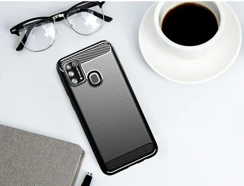 De protecție caz negru pentru Samsung Galaxy M31, carbon serie de caseport