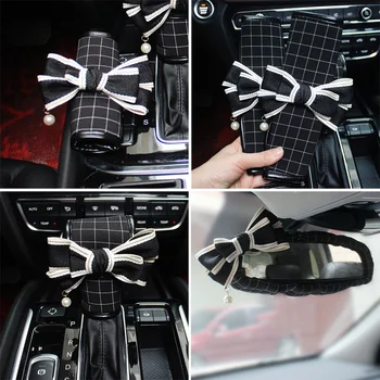 Drăguț Bowknot Mașina de Siguranță Centura de siguranță Capac Clasic Carouri Auto Pad Umăr Seturi pentru Fete Femei styling Auto Accesorii de Interior