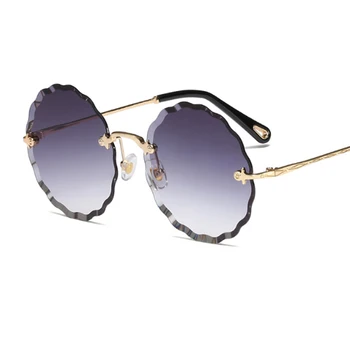 Gradient Transparent ochelari de Soare ochelari de Soare pentru Femei Rotund fără ramă ramă femme Supradimensionate Brand Celebru Designer de ochelari de flori UV400