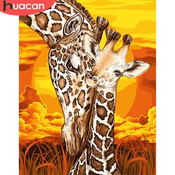HUACAN Tablou De Numărul Girafa Desen Pe Panza pictate manual Pictura Arta Cadou DIY Imagini De Numărul de Animale Kituri de Decor Acasă