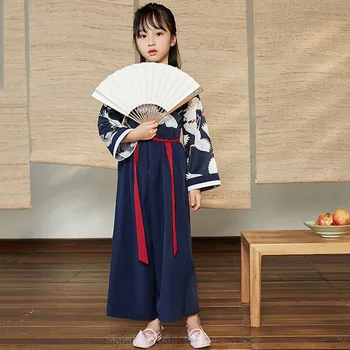 Japoneză Tradițională Costum Copii Kimono Macara Haori Epocă Samurai Girl Oriental De Sus Pantaloni Copii Băiat Yukata Asiatice Haine