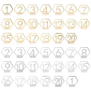 Oglinda Nunta Scaun Card Hexagon Numărul de Masă Semne pentru Decor Nunta de Argint, de Aur Acril Număr de Ziua GeometricTable