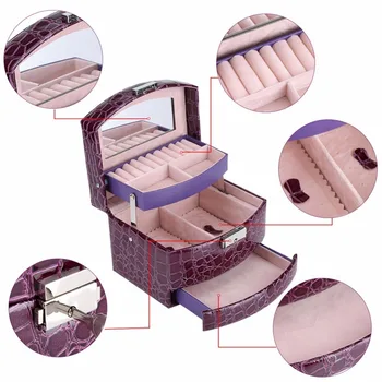 Straturi de bijuterii Cutii și ambalaje din Piele Make-Up Organizator Cutie de Depozitare Container Caz Otravă Cutie Femei Cosmetice Cutie