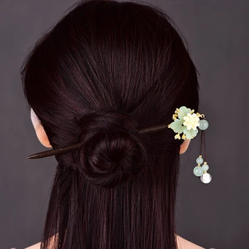 1buc Manual de sex Feminin Stick de Păr Retro Floare Ac de păr de Lumină Verde Eleganta Clasica din Lemn Pentru Femei Chineze Accesorii de Par