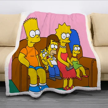 3D The Simpsons Desene Imprimate Pătură, lenjerie de Pat Aruncă Pentru Pat, Canapea Sherpa Fleece Pături pentru Copii Fete Copii Cadou Pe Canapea