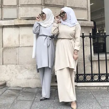 Abaya Jilbab-Ul Femeilor Musulmane Maneca Lunga Topuri Lungi Cu Centura De Pantaloni Largi Picior Haine Islamice Set Turc Qatar Caftan Arabe Moda