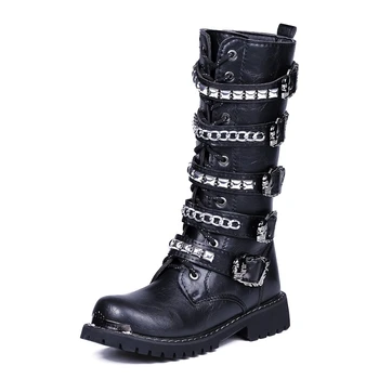 Cizme Negre Bărbați Punk Militare Cizme De Moda Nituri High-Top Pu Pantofi Din Piele De Calitate De Top Zip De Lupta Armata Cizme Pantofi Casual