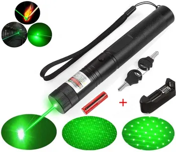 Laser verde Vedere Vânătoare 10000m laser pointer 532nm inaltime Puternic Reglabil Focus Lazer cu laser 303+incarcator+Baterie 18650