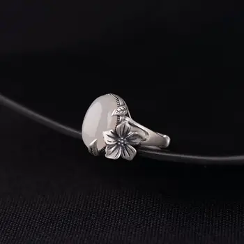 New silver design original plum blossom încrustat cu alb natural de jad măduvă de sex feminin stil Chinezesc de lux lumina rece temperatura de inel