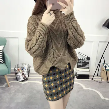 Primavara/toamna femei, haine de calculator femei tricotate pulovere europene pulovere guler pulovere largi plus dimensiunea îmbrăcăminte