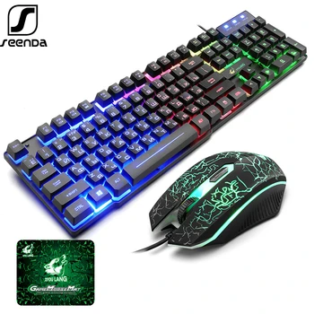 SeenDa cu Fir Gaming Keyboard Mouse-Set Mecanic Sentiment rusă+engleză cu iluminare RGB Tastatura și Mouse-ul pentru Gamer de PC Laptop