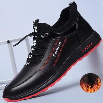 2020 Moda Pantofi de piele Barbati Pantofi Casual de iarna Plus de catifea pentru a se incalzi negru Comfortbale Adidași Bărbați Apartamente Pantofi Marime Mare