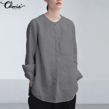 2021 Celmia Vintage Bluza Femei Asimetric Cu Maneci Lungi Plus Dimensiune Topuri Casual Butoane Vrac Blusas Femininas Din Bumbac Tricou