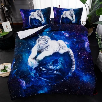 3D blue star galaxy Tigru lup seturi de lenjerie de pat animala imprimare pilota/plapuma acoperă perna 2/3 buc tigru alb lenjerie de pat