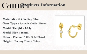Canner Argint 925 Cercei Stud Pentru Femei Împletitură de Sfoară de Cânepă Diamant C-în formă de Cercei Piercing pendientes W5