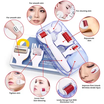 DRS 8 În 1 de Titan Derma Roller Microneedle Kit Faciale Rollor de Întinerire a Pielii Elimina Cicatrici Manual de Îngrijire a Feței Masaj caderii Parului