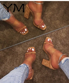 Femeile Pvc Transparent Sandale Femei Cu Toc Papuci De Casă Bomboane De Culoare Degetele De La Picioare Deschise Toc Gros De Moda De Sex Feminin Diapozitive Pantofi De Vara