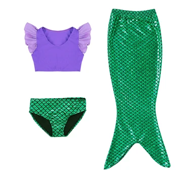 Fete Lotus Maneca Coada de Sirena Costume de baie 3-11Y Vară mă înec Sirena de costume de Baie Costum Copii Beachwear Costum de Baie Bikini Set