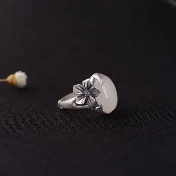 New silver design original plum blossom încrustat cu alb natural de jad măduvă de sex feminin stil Chinezesc de lux lumina rece temperatura de inel