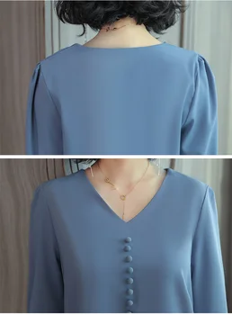 Noi De Toamna Pentru Femei Bluza Solid Uzura De Muncă Bottom Vcollar Bluza Tricou Vrac Maneca Lunga Șifon Femei Top Blusa 1134 40