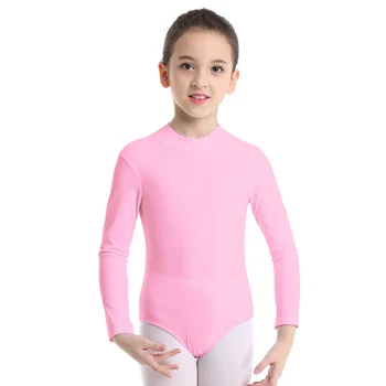 TiaoBug Copii Mâneci Lungi Balet Tricou Costum Fete Culori Solide Gimnastica Tricou De Sport Sală De Sport Body Copii De Dans Uzura