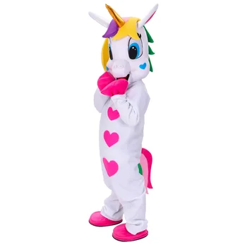 Unicorn mascota costum de unicorn cu corn de aur Mascota Costum ponei rochie fancy costume pentru Animal adult petrecere de Halloween